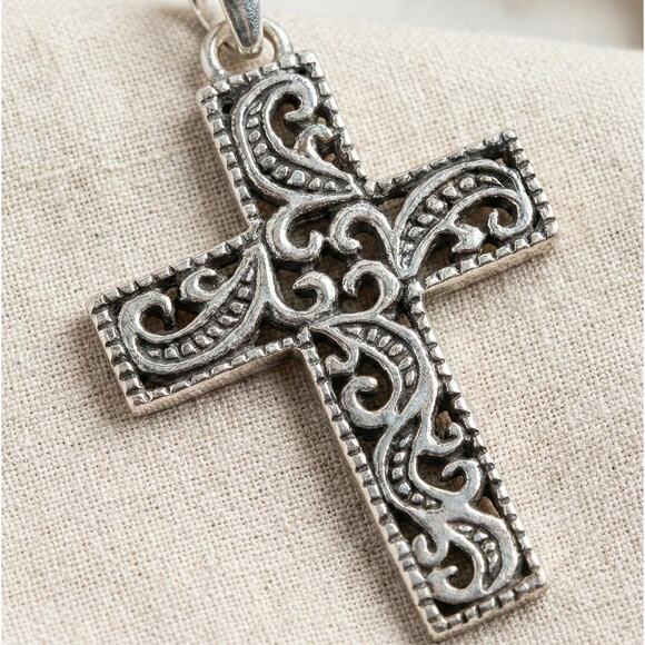 Sterling Silver Filigree Scrollwork Cross Pendant STS Indonesia 925 - Picture 1 of 5